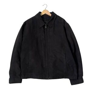 London Fog Mens Black Full Zip Collared Jacket Size L Bomber Leather Lined